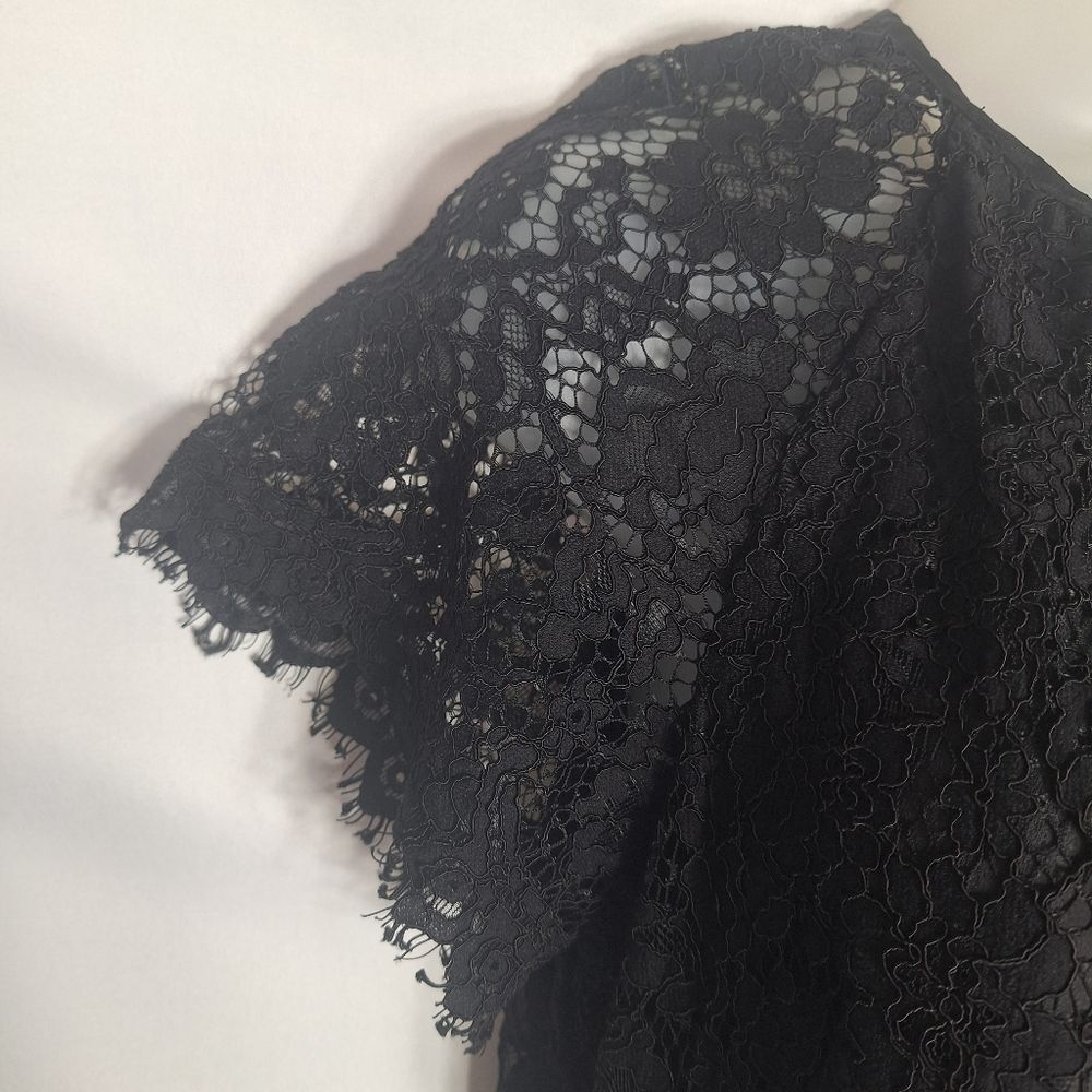 J Crew Black Floral Lace Blouse Short Sleeve Romantic Goth Top XS Womens - Picture 6 of 12